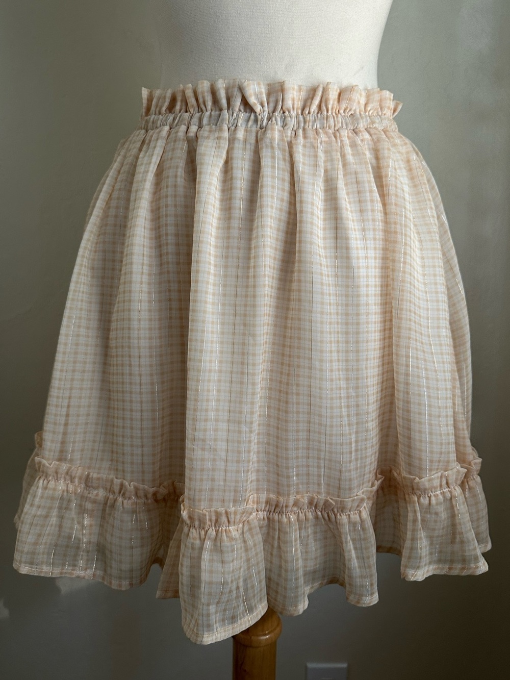 Blue Blush Peach Gingham Ruffle Mini Skirt